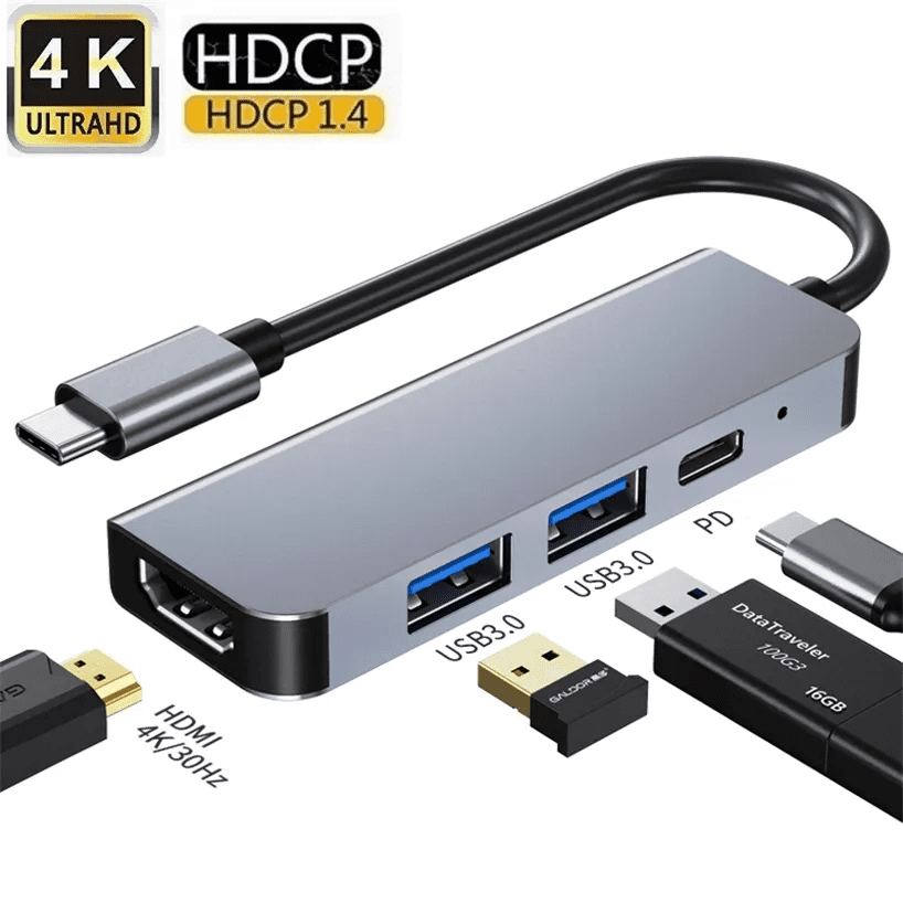 CONVERTIDOR TIPO C A USB 3.0+2USB+HDMI 4K+VGA GA-30