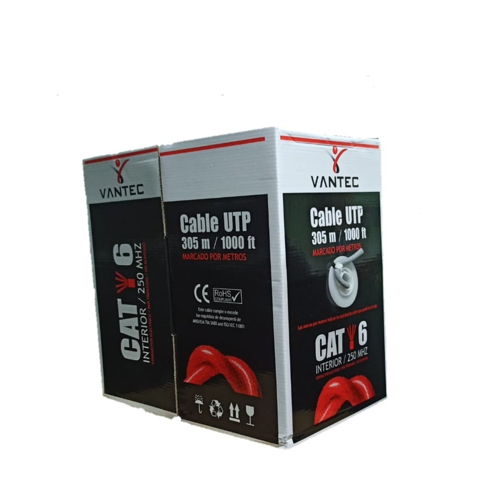 CABLE VANTEC CAT6 UTP ROLLO 305MTS 23AWG 80% COBRE PARA EXTERIOR