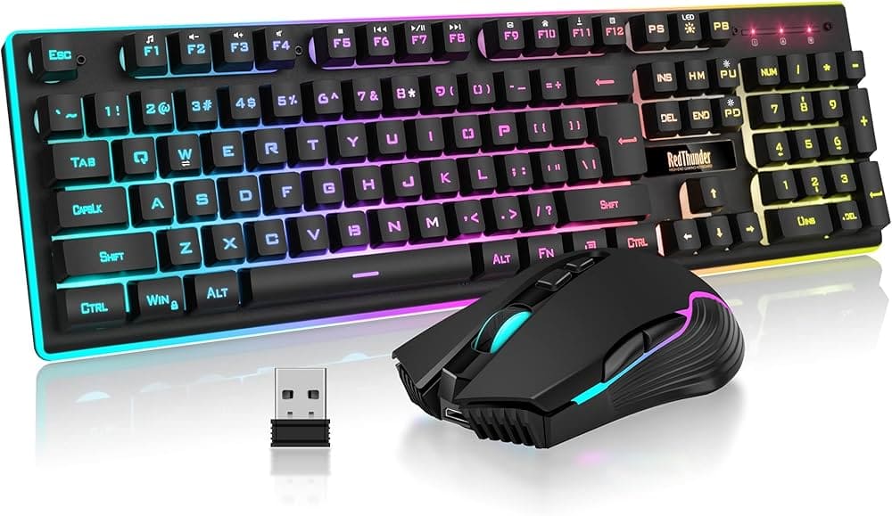COMBO TECLADO+MOUSE BLUETOOTH LUCES 7 COLORES GA-14