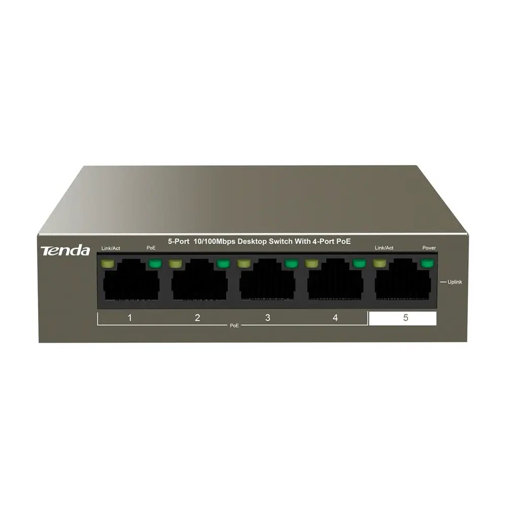 SWITCH TENDA 5 PUERTOS 10/100 4 PUERTOS POE TEF1105P-4-63W
