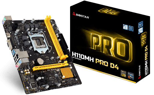 [014006014BIOH110MHPRD4] MAINBOARD BIOSTAR  H110MH PRO D4 DDR4 LGA 1151 GBE/LAN/6GEN/USB 3.0.