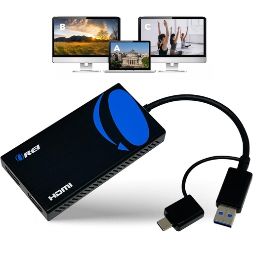 [013007014VAR24LN17NEG] HDMI Splitter Pantalla Extendida para Monitor Doble Adaptador USB A y USB C (24LN-17) Negro